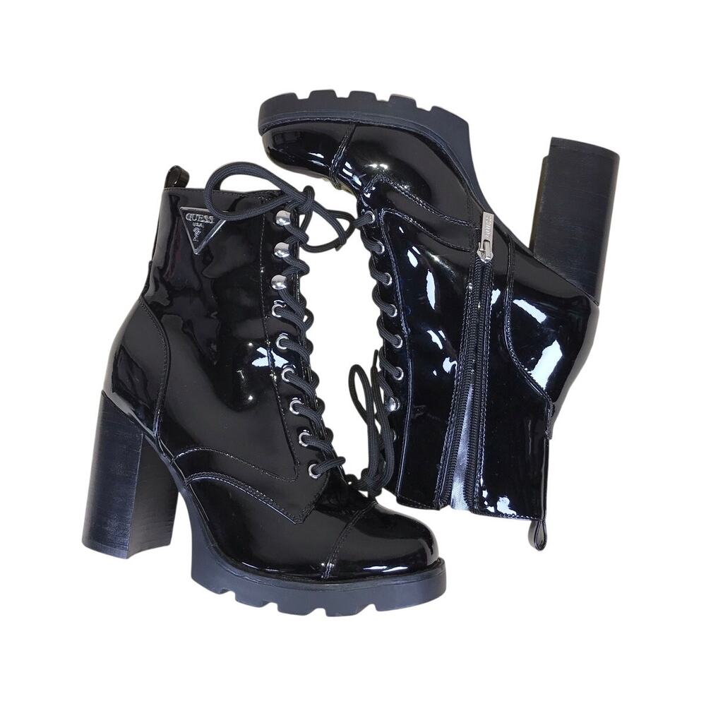 GUESS Neadyn Ankle Boots Women’s 9M Black Platform Chunky Heel Lace Up Goth